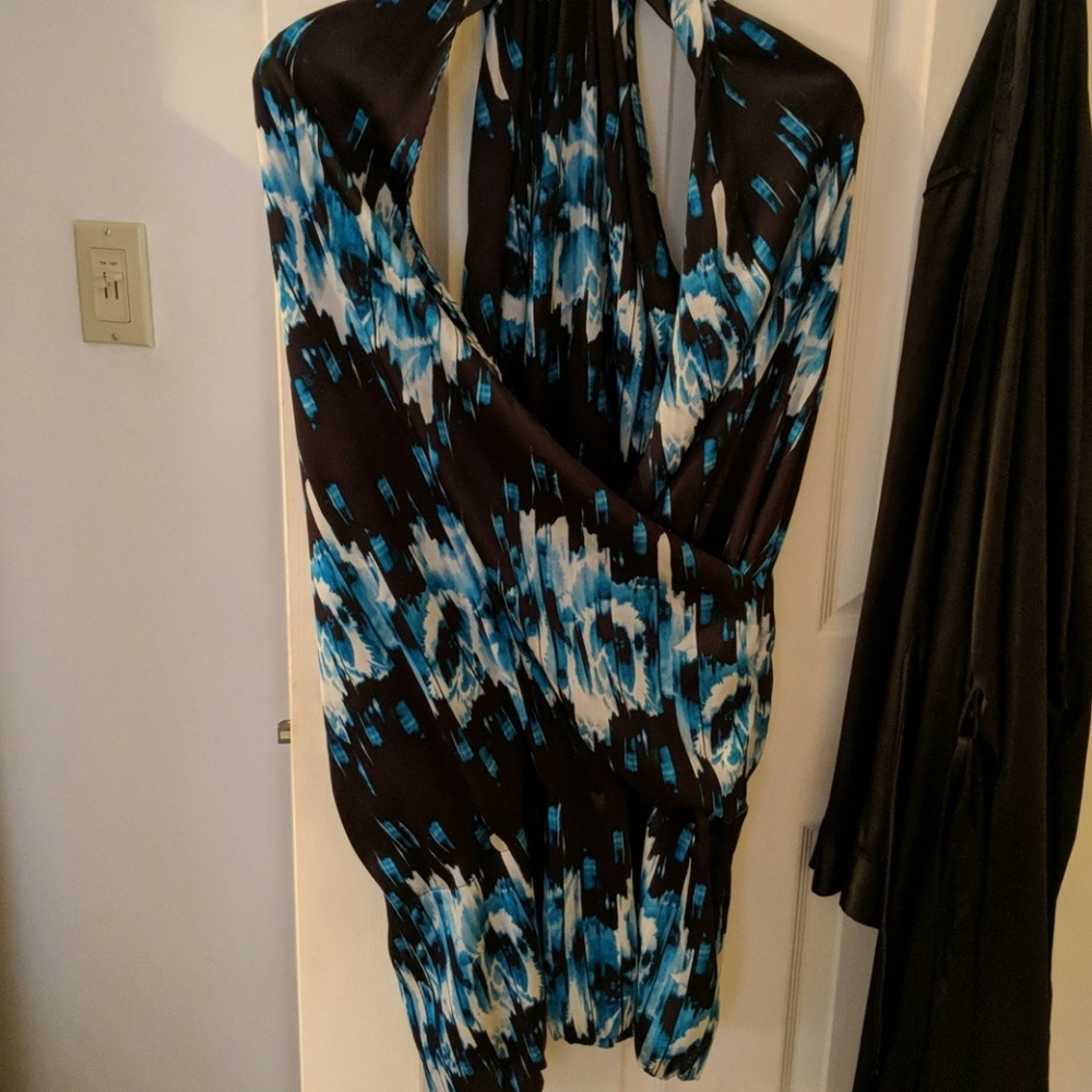 Gorgeous Long Black/Aqua Blouse Size XL NWOT